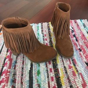 Brown fringe ankle boots